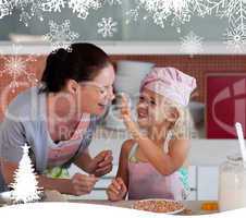 Potrait of mother and daugther having fun together