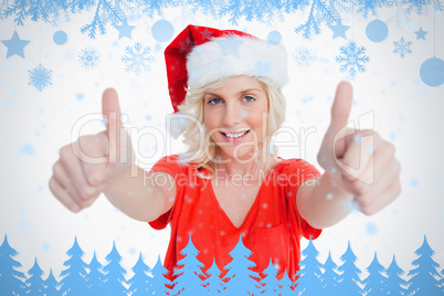 Smiling young woman putting her thumbs up in satisfaction