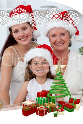 Composite image of daughter mother and grandmother baking christ