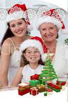 Composite image of daughter mother and grandmother baking christ