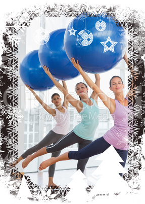 Composite image of fitness class doing pilates exercise with fit