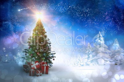 Composite image of christmas tree with gifts