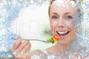 Composite image of woman having some salad