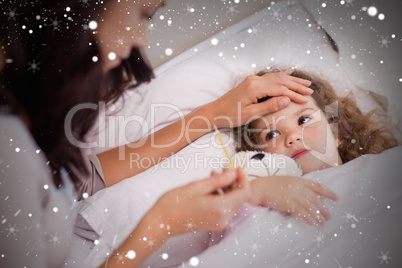 Composite image of mother taking care of her sick daughter