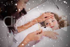 Composite image of mother taking care of her sick daughter