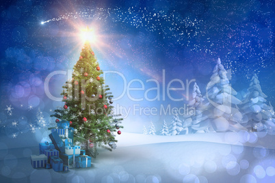 Composite image of christmas tree with gifts