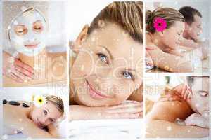Collage of young people having relaxation treatments