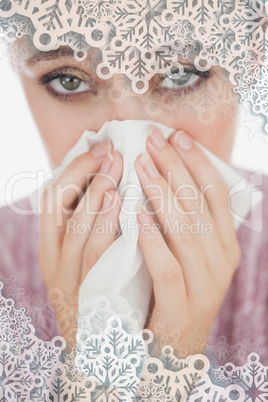 Unhappy young woman suffering from cold