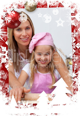 Composite image of mother and daughter baking in the kitchen