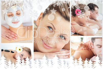 Collage of young people having relaxation treatments