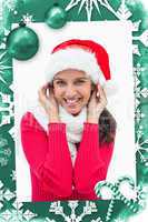 Composite image of beautiful festive woman smiling at camera