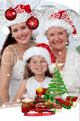 Daughter mother and grandmother baking christmas sweets