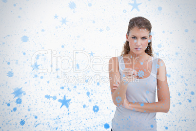 Unhappy woman pointing at the viewer