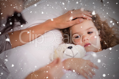 Composite image of mother taking care of her ill daughter