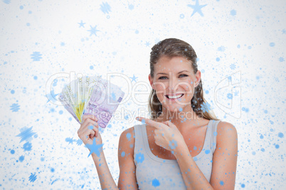 Woman pointing at bank notes