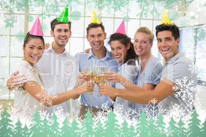 Casual smiling business team toasting with champagne