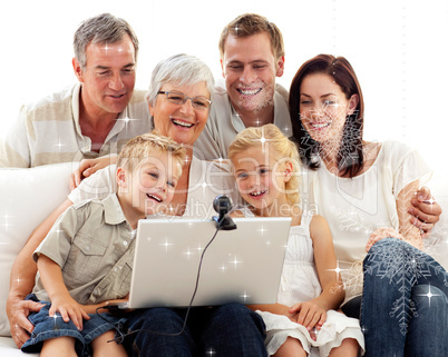 Composite image of happy family in a video conference