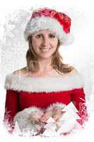 Pretty woman in santa costume presenting your product