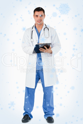 Composite image of doctor with a clipboard Composite image of doctor with a clipboard
