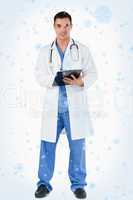 Composite image of doctor with a clipboard