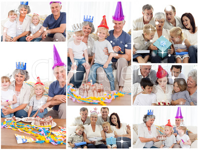 Collage of families enjoying celebration moments together at hom