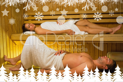 Calm couple relaxing in a sauna