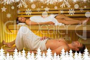 Calm couple relaxing in a sauna