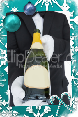 Composite image of open bottle of champagne