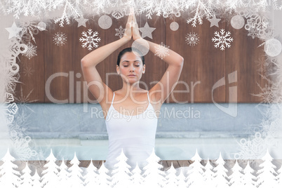 Peaceful woman in white sitting in lotus pose