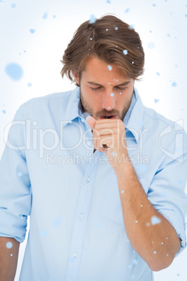 Composite image of tanned man coughing