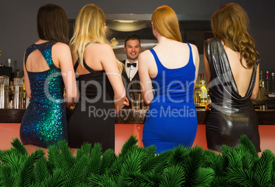 Composite image of attractive friends ordering drinks