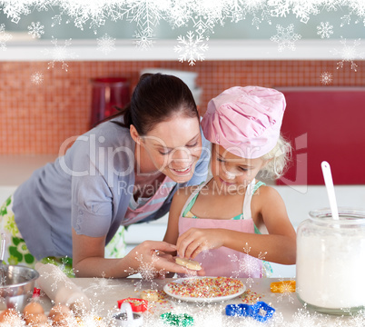 Young mother teaching child how to cook