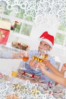 Family toasting at christmas dinner