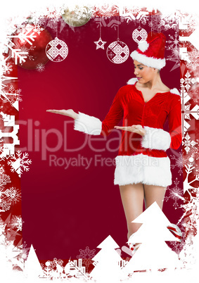 Composite image of pretty santa girl smiling at camera and prese