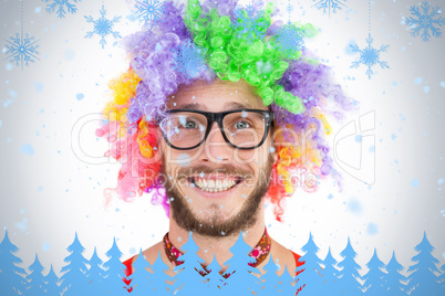 Geeky hipster in afro rainbow wig