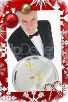 Waiter with silver tray of champagne