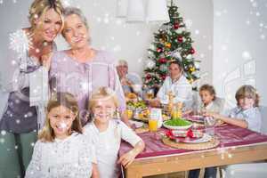 Composite image of three generations of women at christmas time