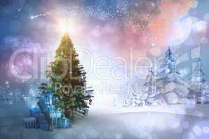 Composite image of christmas tree with gifts