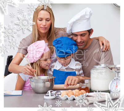 Children baking cookies with their parents