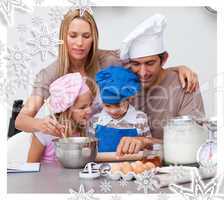 Children baking cookies with their parents