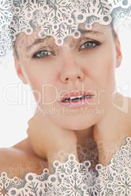 Composite image of woman suffering from neckache