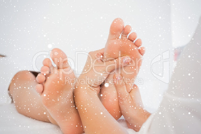 Close-up of a woman receiving foot massage