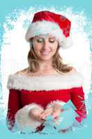 Pretty woman in santa costume presenting your product