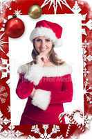 Composite image of portrait of pretty woman in santa costume smi