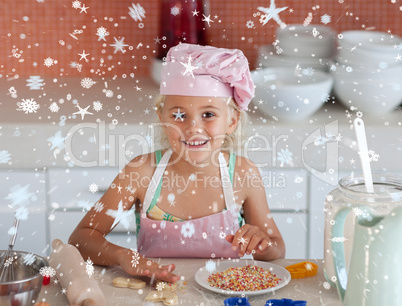 Composite image of lovely daughter baking at home