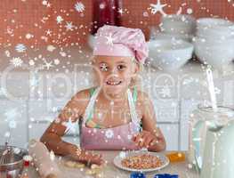 Composite image of lovely daughter baking at home