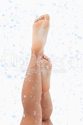 Composite image of portrait of feminine legs going up
