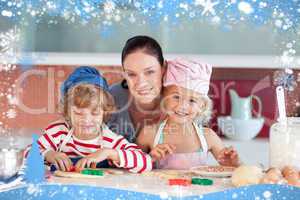 Happy mother baking with her children