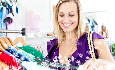 Composite image of woman selecting item