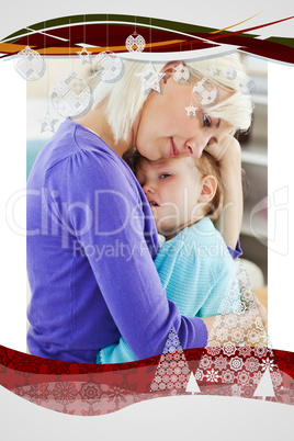 Blond woman taking care of her child